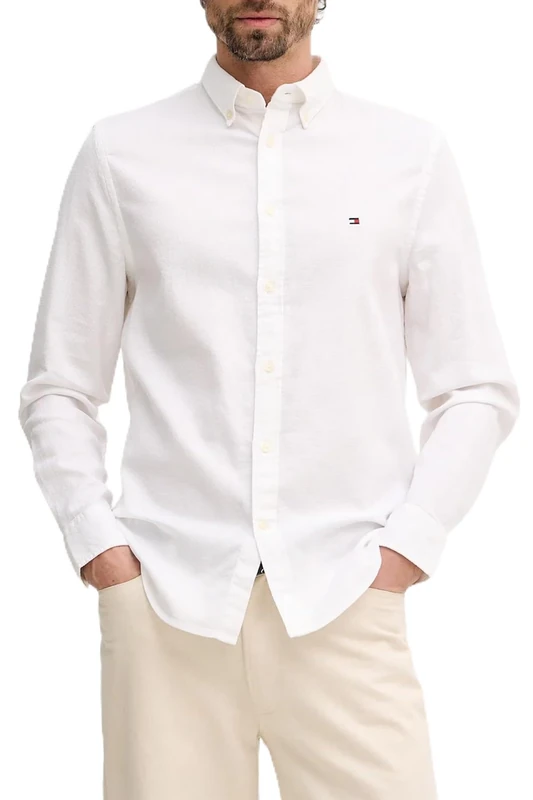 Tommy Hilfiger Men Flex Dobby SF Shirt MW0MW41684 L/S Shirt, White, S
