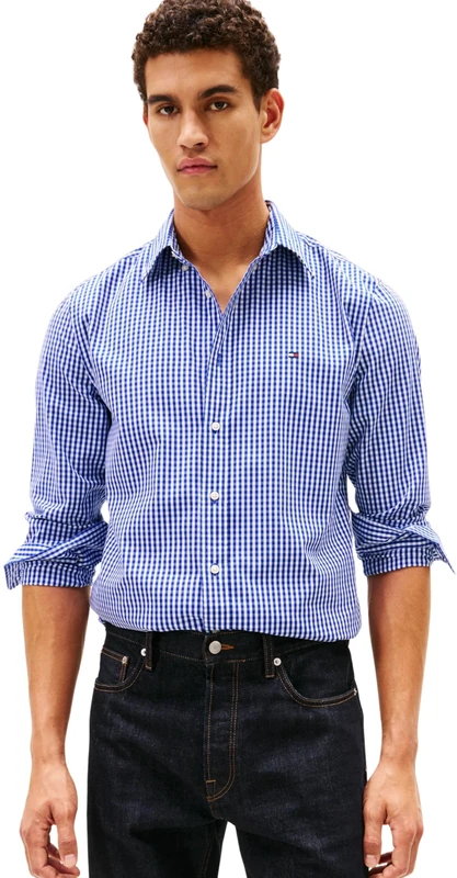 Tommy Hilfiger Men Flex POPLIN Big Gingham RF Shirt MW0MW41713 L/S Shirt, Blue, XS - Image 1