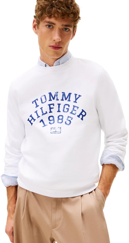 Tommy Hilfiger Men HILFIGER ARCH SWEATSHIRT MW0MW41426 Pullover Sweatshirt, WHITE, S
