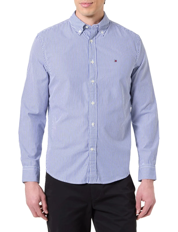 Tommy Hilfiger Men CORE Flex POP Classic STP Shirt MW0MW41403 L/S Shirt, Blue, XS