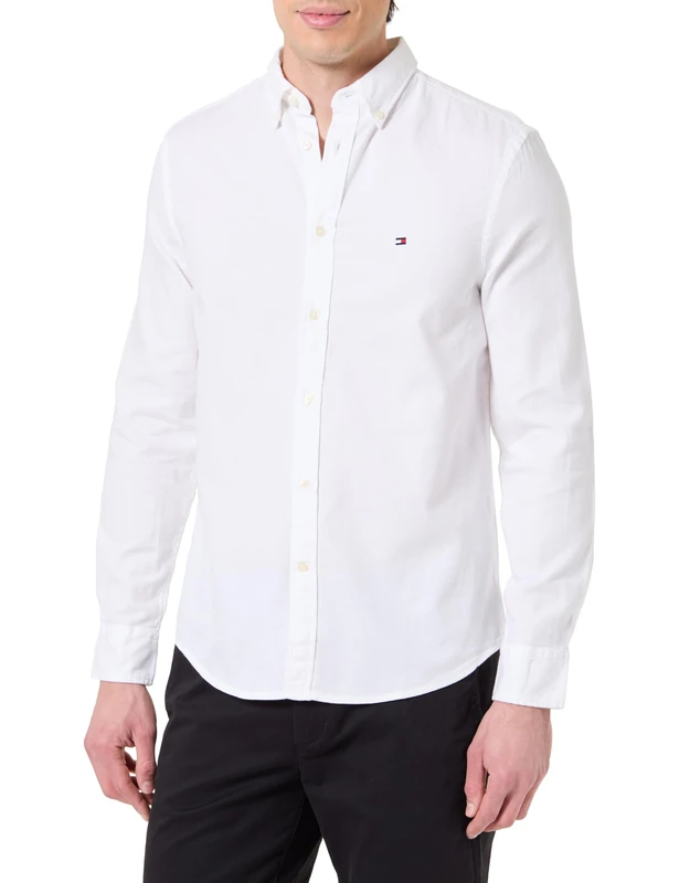 Tommy Hilfiger Men Flex Dobby SF Shirt MW0MW41684 L/S Shirt, White, L