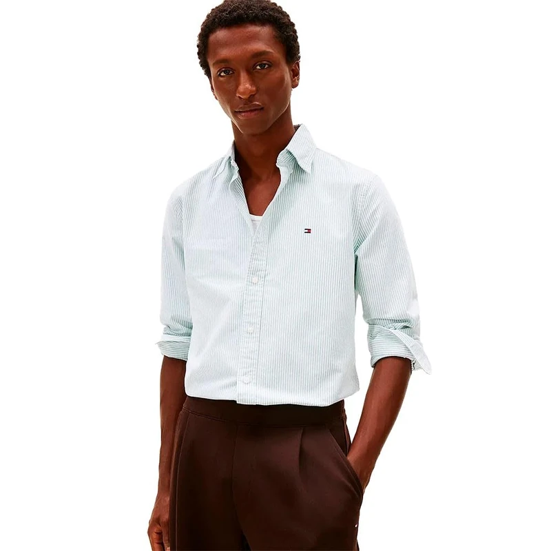 Tommy Hilfiger Men Heritage Oxford Stripe RF Shirt MW0MW36238 L/S Shirt, Green, S