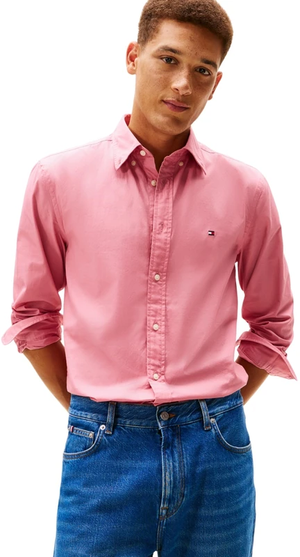 Tommy Hilfiger Men Flex POPLIN Solid RF Shirt MW0MW37550 L/S Shirt, Pink, XL