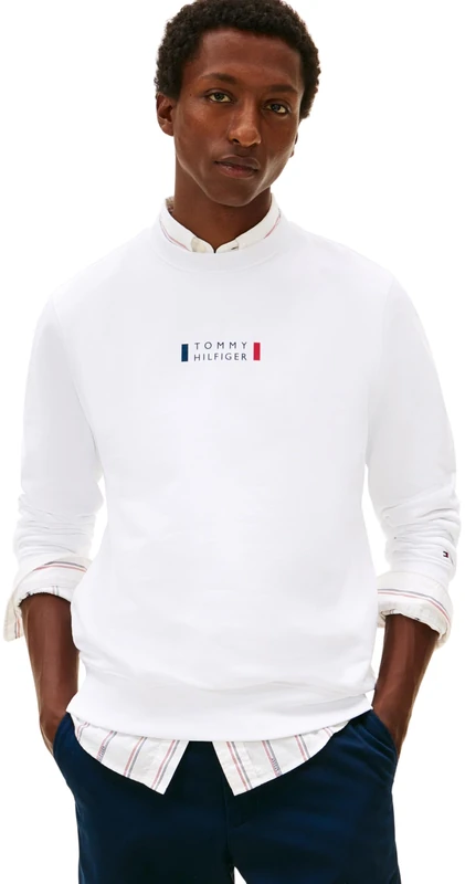 Tommy Hilfiger Men BRAND LOVE SWEATSHIRT MW0MW41428 Pullover Sweatshirt, WHITE, L