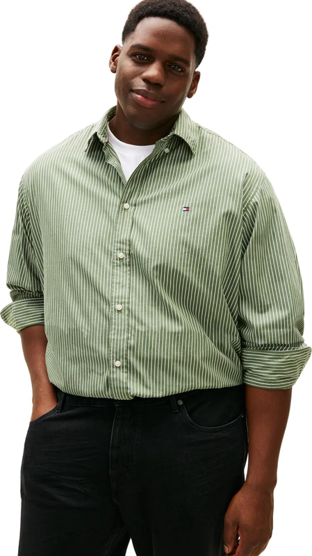 Tommy Hilfiger Men BT - CORE Hairline POP RF Shirt MW0MW43027 L/S Shirt, Green, XXL_Plus