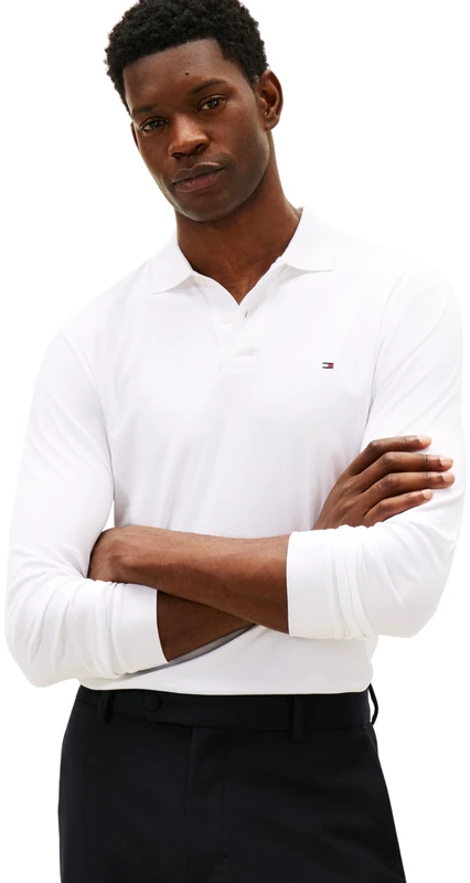 Tommy Hilfiger Men L/S Liquid Cotton REG Polo MW0MW37317 L/S Polo, White, XL