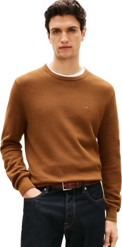 Tommy Hilfiger Men Essential Structure Crew Neck MW0MW36347 Pullover Sweater, Brown, L