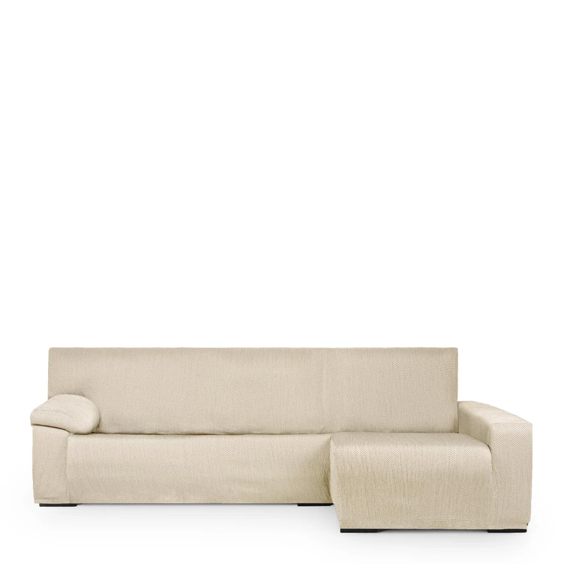 Eysa Light Sofa Cover for Chaise Longue Mini with Long Arm Right Side Front View Ecru
