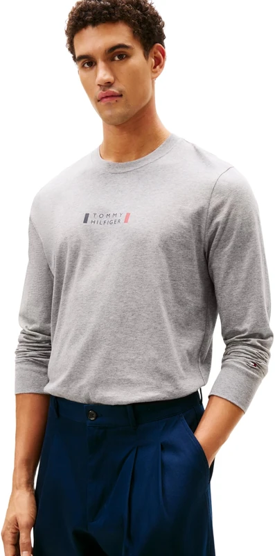 Tommy Hilfiger Men Brand Love LS TEE MW0MW41454 L/S T-Shirt, Grey, XS