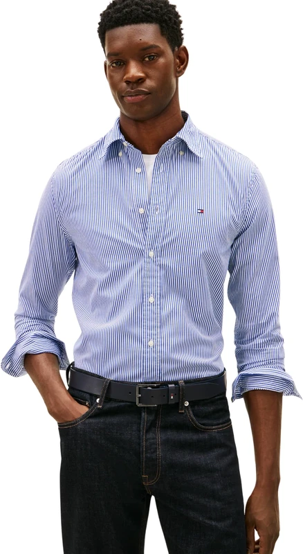 Tommy Hilfiger Men CORE Flex POP Classic STP Shirt MW0MW41403 L/S Shirt, Blue, XL