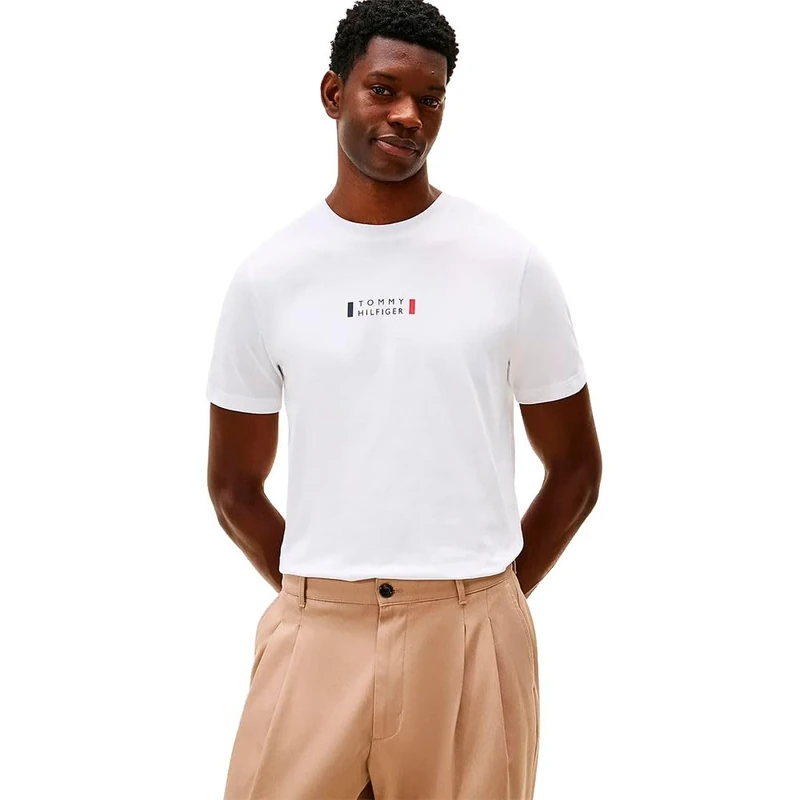 Tommy Hilfiger Men Brand Love Small Center TEE MW0MW41453 S/S T-Shirt, White, L