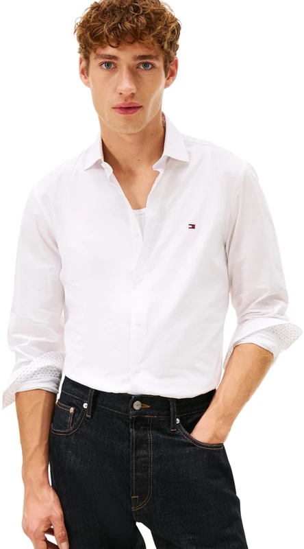 Tommy Hilfiger Men Flex Dobby SF Shirt MW0MW41684 L/S Shirt, White, XXL