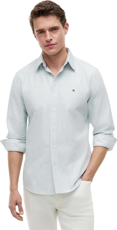 Tommy Hilfiger Men Heritage Oxford Stripe RF Shirt MW0MW36238 L/S Shirt, Green, M