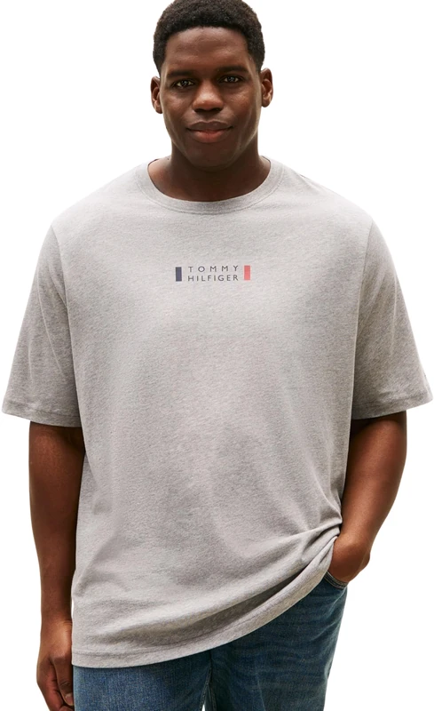 Tommy Hilfiger Men BT-Brand Love Small Center TEE-B MW0MW43007 S/S T-Shirt, Grey, 3XL_Plus