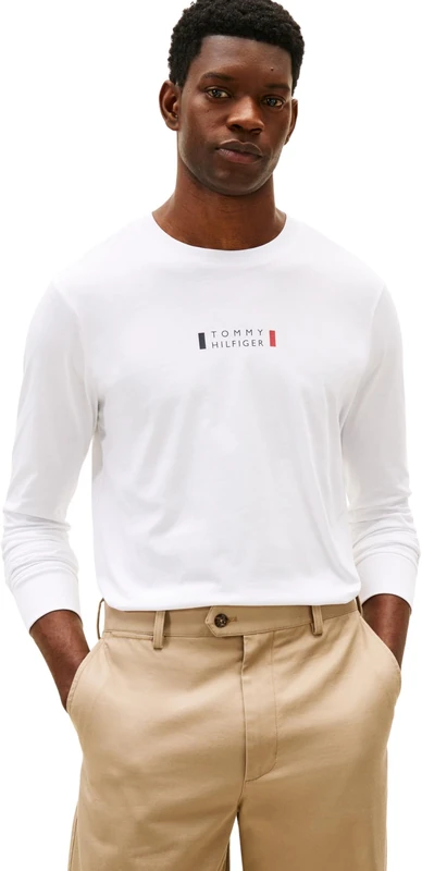 Tommy Hilfiger Men Brand Love LS TEE MW0MW41454 L/S T-Shirt, White, XS