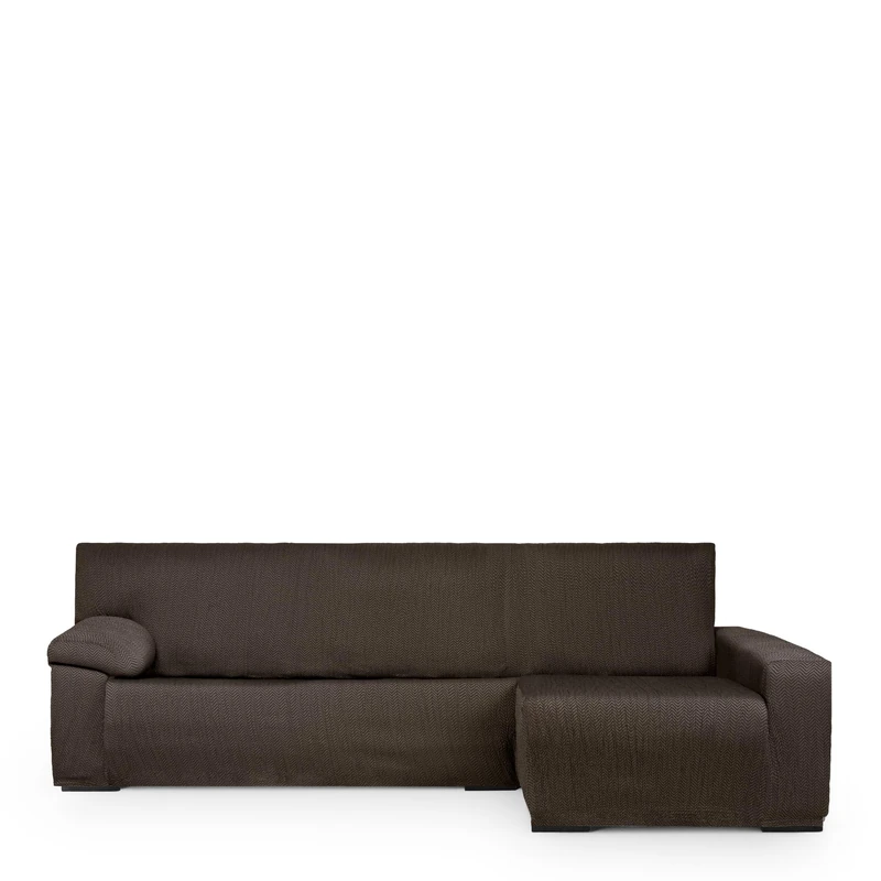 Eysa Light Sofa Cover for Chaise Longue with Long Arm Right Side Front View Brown
