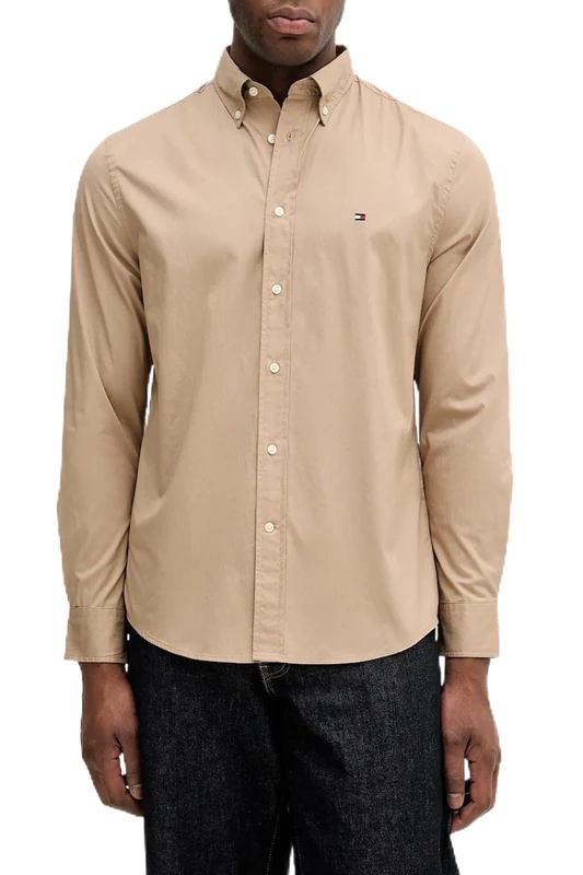 Tommy Hilfiger Men Flex POPLIN Solid RF Shirt MW0MW37550 L/S Shirt, Beige, XXL
