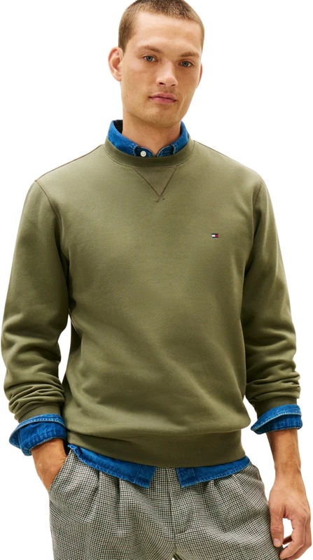 Tommy Hilfiger Men ESS SEASONAL FLEECE CREWNECK MW0MW40000 Pullover Sweatshirt, GREEN, S