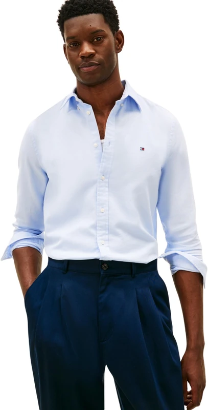 Tommy Hilfiger Men Flex Dobby SF Shirt MW0MW41684 L/S Shirt, Blue, M