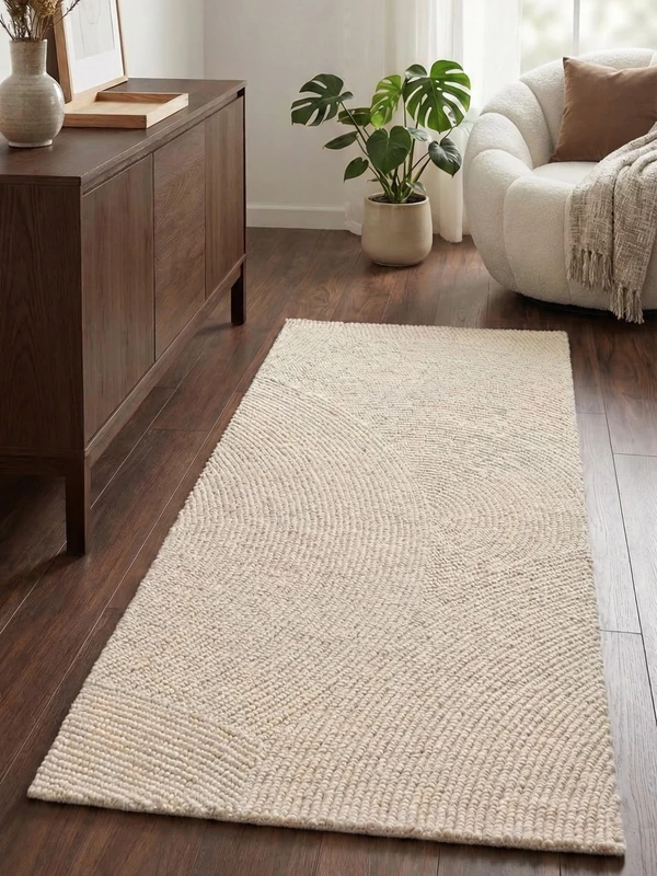 Hanse Home Eleni Wool Rug - Natural Living Room Rug - Hand Tufted - Hygge Skandi, Boho Runner Wool for Living Room, Bedroom, Dining Room, Hallway - Natural White, 80 x 300 cm - Image 1