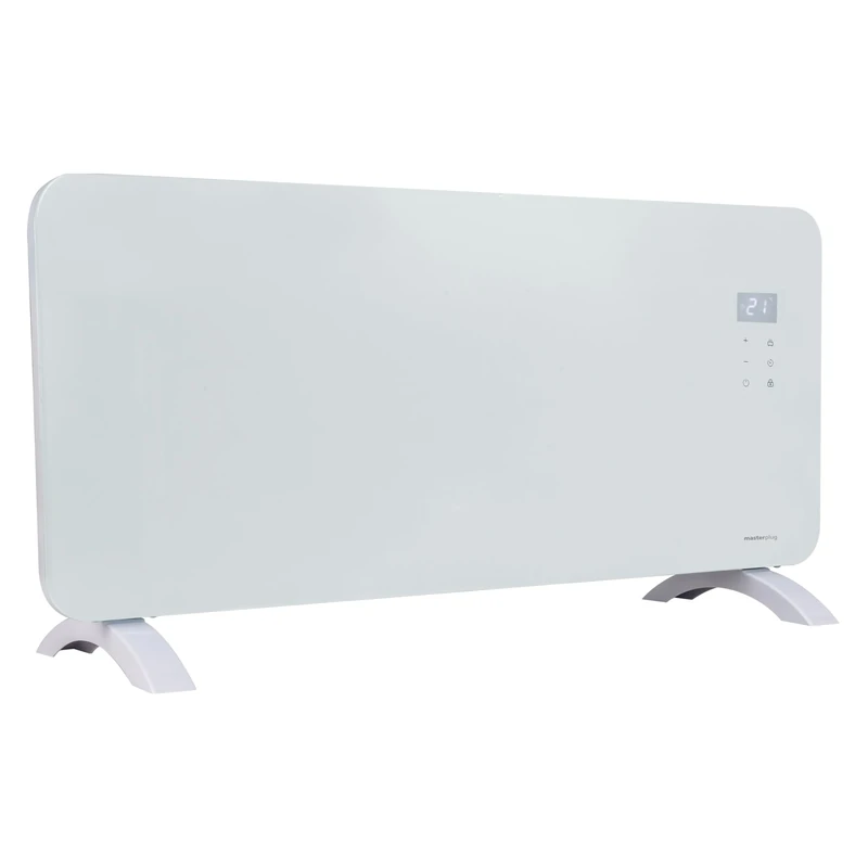 Masterplug SmartEnergy Monitoring Glass Panel Heater with Two Power Modes, Adjustable Thermostat, LED Display and Power Indicator, Auraline, White, 2000W, FANGP200WUK