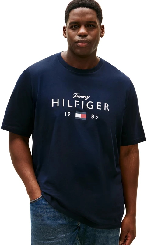 Tommy Hilfiger Men BT-Brand Love Big Hilfiger TEE-B MW0MW43005 S/S T-Shirt, Blue, 3XL_Plus