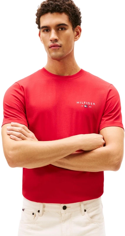 Tommy Hilfiger Men Brand Love Small Hilfiger TEE MW0MW41456 S/S T-Shirt, RED, L