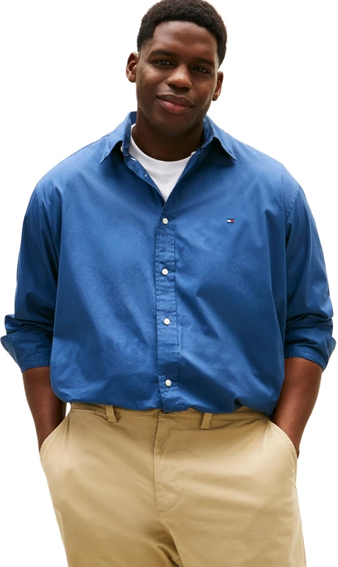 Tommy Hilfiger Men BT - Flex POPLIN Solid RF Shirt MW0MW43026 L/S Shirt, Blue, 5XL_Plus