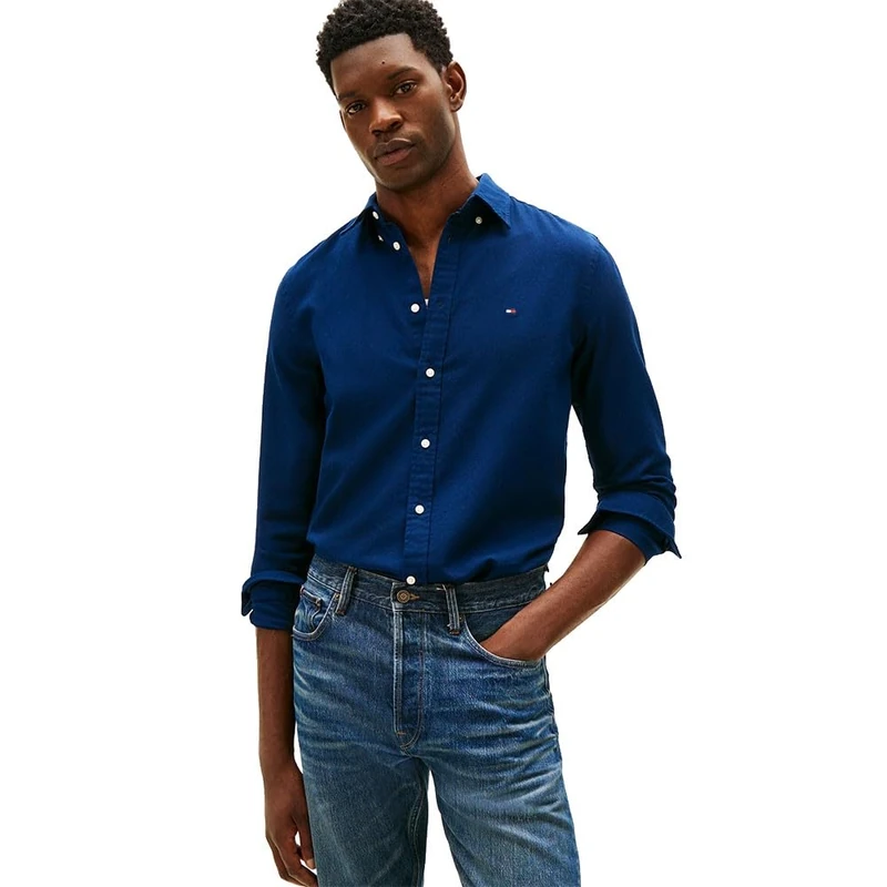 Tommy Hilfiger Men Flex Dobby SF Shirt MW0MW41684 L/S Shirt, Blue, S