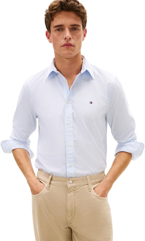 Tommy Hilfiger Men CORE Flex POP Classic STP Shirt MW0MW41403 L/S Shirt, Blue, M