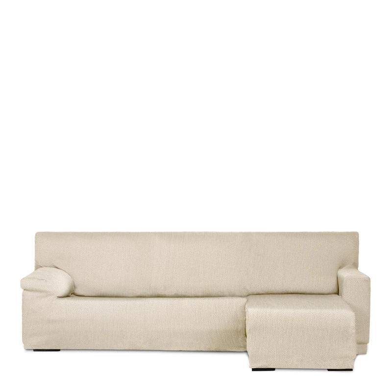 Eysa Light Sofa Cover for Chaise Longue with Short Arm Right Side Front View Ecru