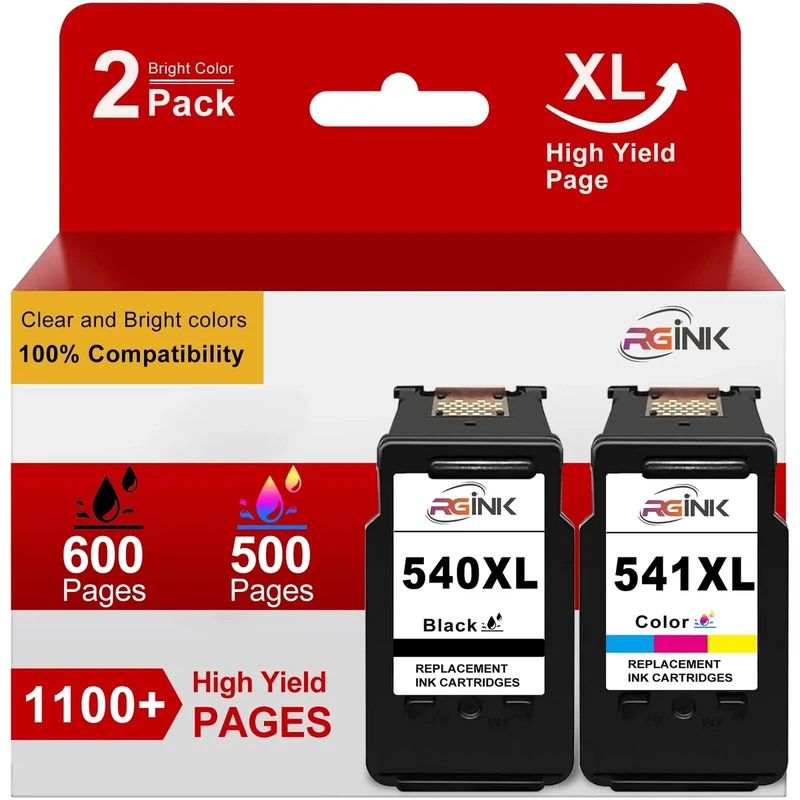 540XL 541XL Twin Pack Replacement for Canon Printer Ink 540 541 XL PG-540XL Black CL-541XL Colour for Pixma MG3600 MG3650 MG4250 MG3150 MG3250 MG3550 TS5150 TS5151 MX475(PG-540 Black+CL-541 Colour)