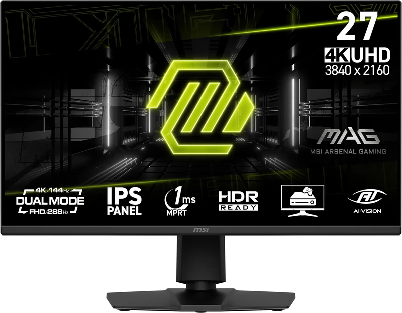 MSI MAG 275UPD E14 27-Inch, 4K UHD Gaming Monitor, 3840 x 2160 IPS, 288Hz, 1ms, HDR ready, Eye care, Dual-Mode, HDMI 2.1, DP 1.4a, Frame-less, Tilt/Height Adjustable, Vesa Mount, Black