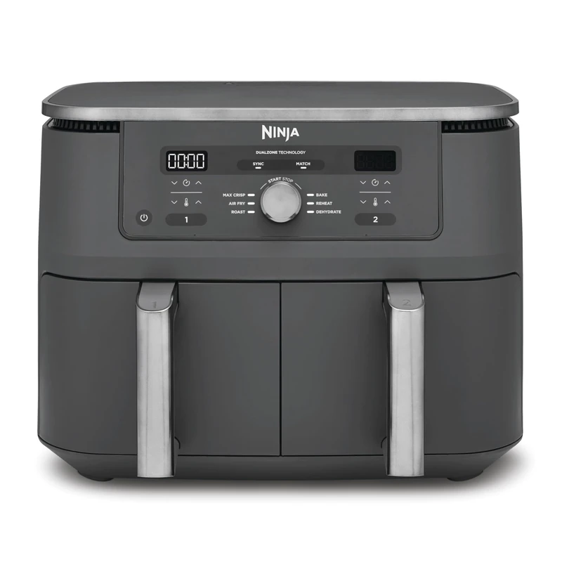 Ninja MAX Dual Zone Digital Air Fryer, 2 Drawers, 9.5L, 6-in-1, Uses No Oil, Air Fry, Max Crisp, Roast, Bake, Reheat, Dehydrate, Non-Stick, Dishwasher Safe Baskets, Gun Metal Grey DZ400UK