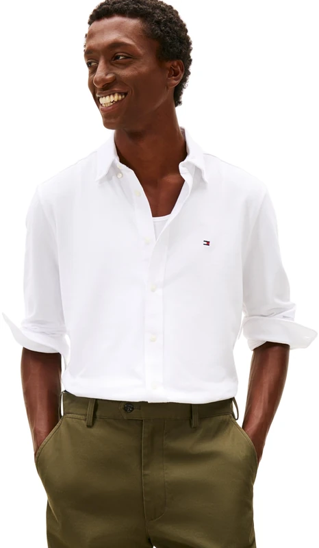 Tommy Hilfiger Men Knit Pique Featherweight Shirt MW0MW41690 L/S Shirt, White, XXL
