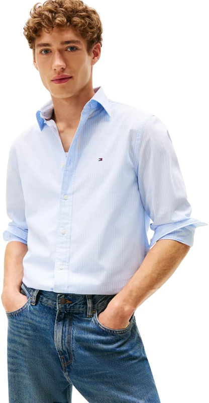 Tommy Hilfiger Men CORE Hairline POPLIN RF Shirt MW0MW41399 L/S Shirt, Blue, XL