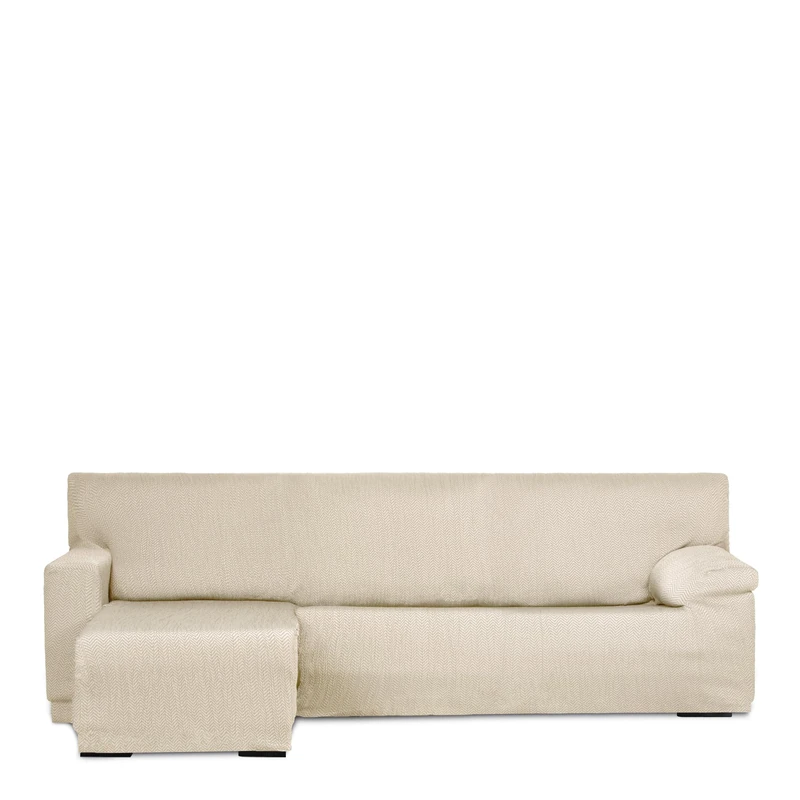 Eysa Light Sofa Cover for Chaise Longue with Short Arm Left Side Front View Ecru