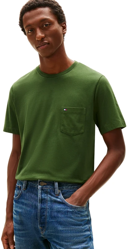 Tommy Hilfiger Men Essential Solid Pocket TEE MW0MW37283 S/S T-Shirt, Green, XS