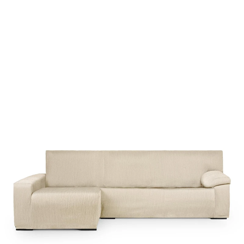 Eysa Light Sofa Cover for Chaise Longue Mini with Long Arm Left Side Front View Ecru