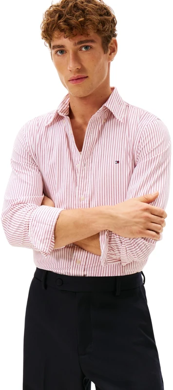 Tommy Hilfiger Men CORE Hairline POPLIN RF Shirt MW0MW41399 L/S Shirt, RED, L