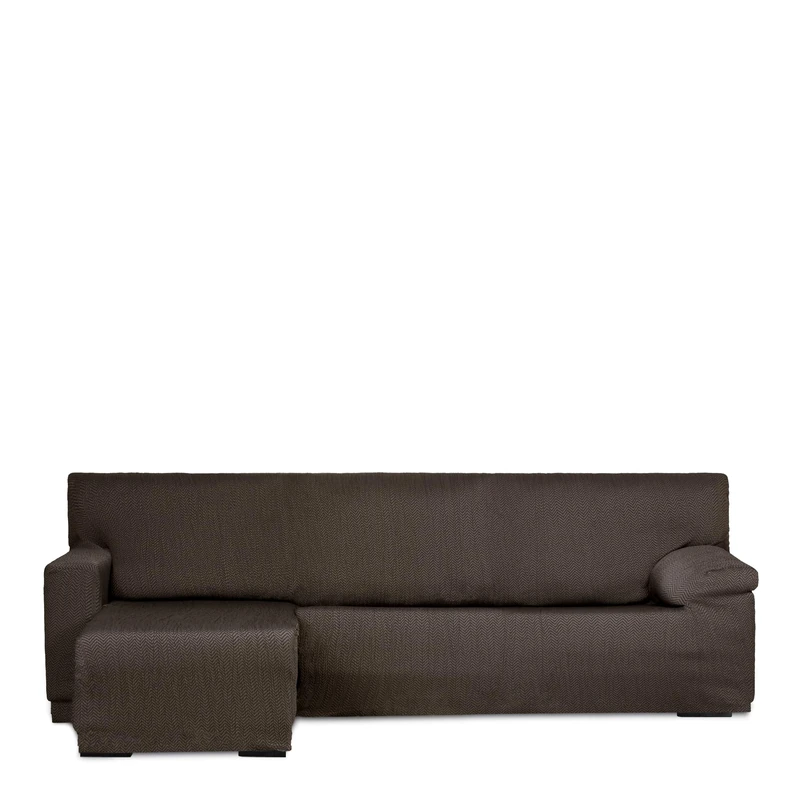 Eysa Light Sofa Cover for Chaise Longue Mini with Short Arm Left Side Front View Brown