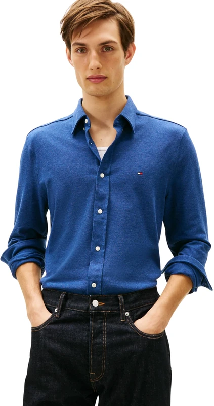 Tommy Hilfiger Men Knit Pique Featherweight Shirt MW0MW41690 L/S Shirt, Blue, XL