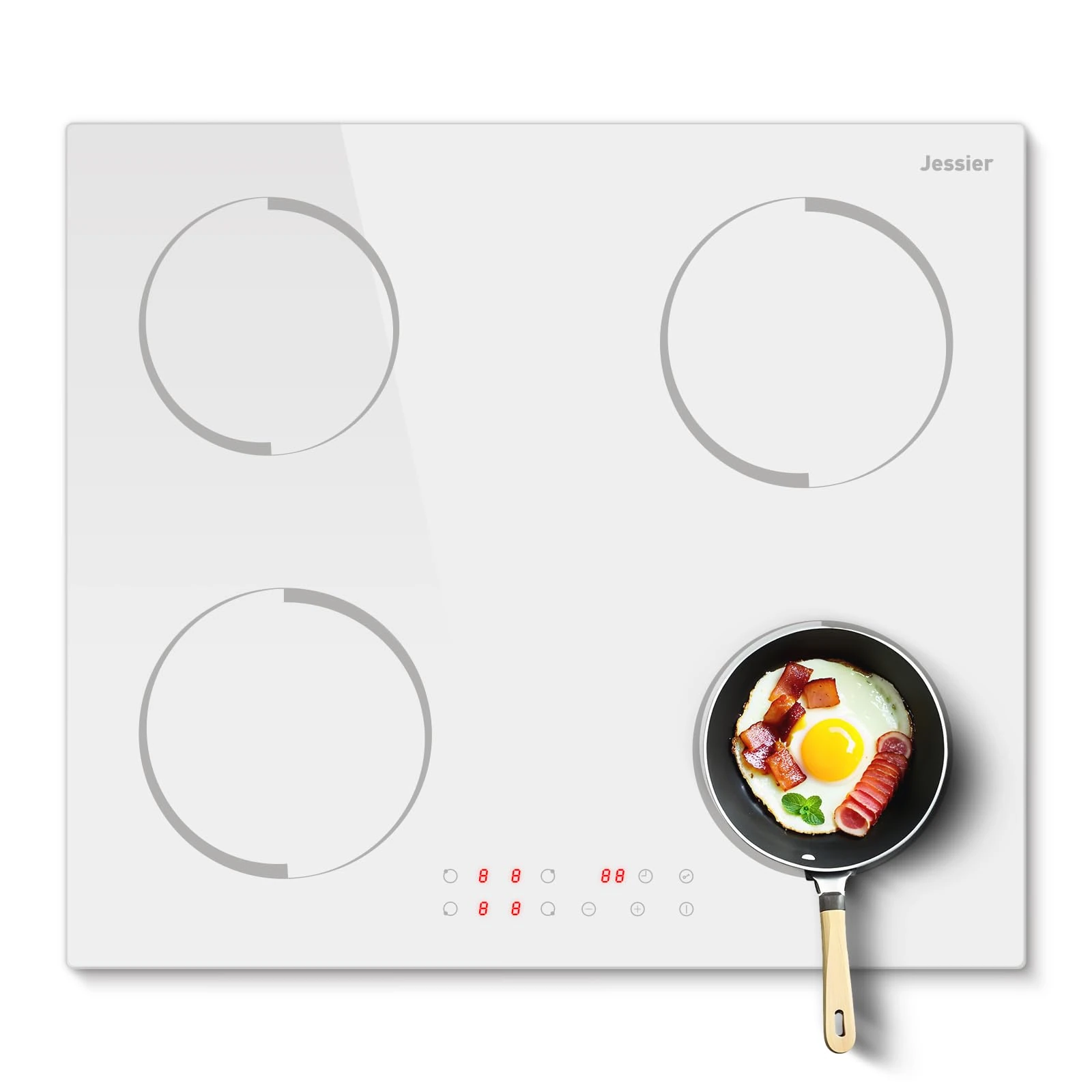 Jessier Plug in Induction Hob 4 Zones 60cm Electric Hob 2800W Touch Control, Child Safety Lock, Up to 99 Min Timer, White Crystal Glass, High Power for Versatile Cooking