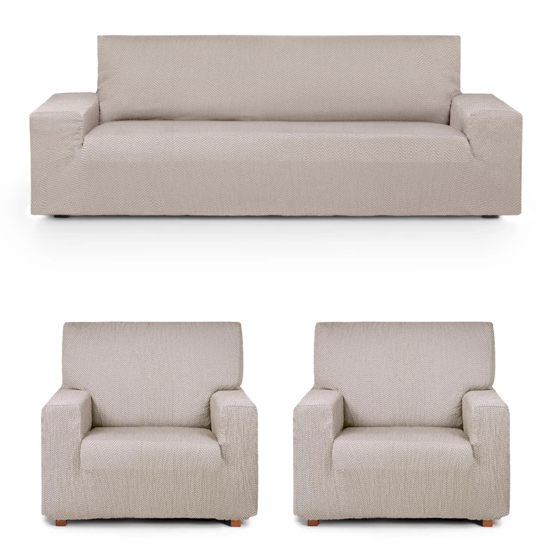 Eysa Luz Stretch Sofa Cover Pack Trio 3 + 1 + 1 Seater Linen Colour
