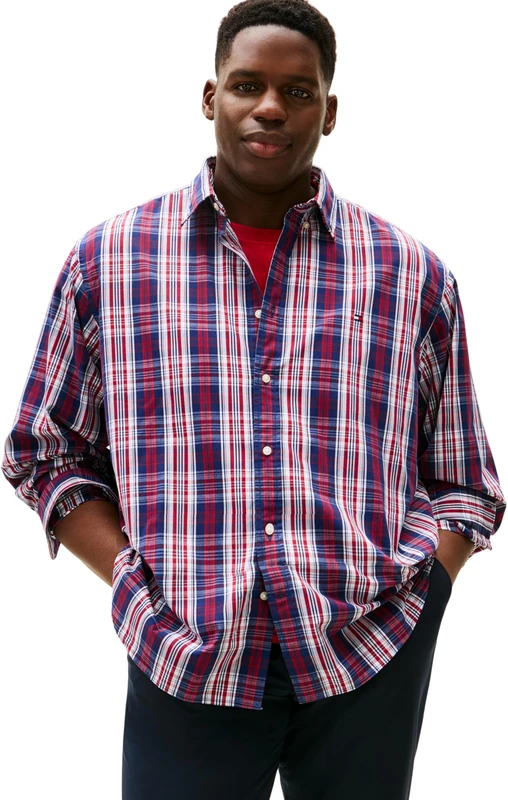 Tommy Hilfiger Men BT - Flex POP Medium Check Shirt MW0MW43034 L/S Shirt, Blue, XXL_Plus