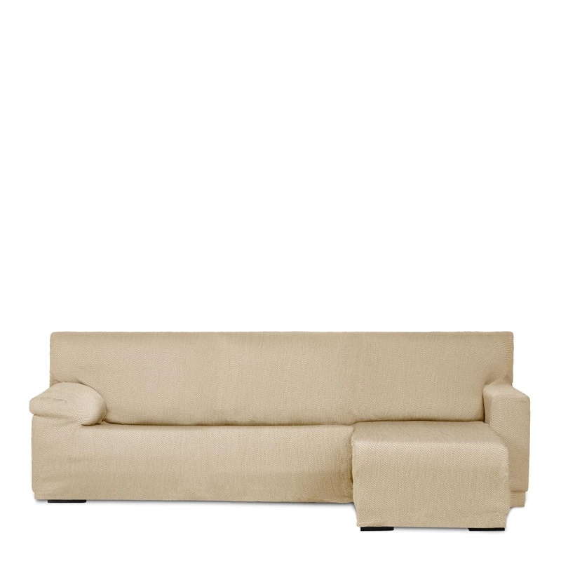 Eysa Light Sofa Cover for Chaise Longue Mini with Short Arm Right Side Front View Beige