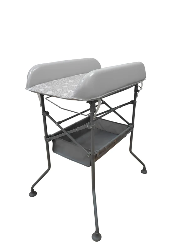 Kinderkraft, Bubbly Baby Bath with Changing Table on Stand, Foldable, Silicone tub, Drain Hose 151 cm, Non-Slip Legs, Accessory Basket, Compact, Grey