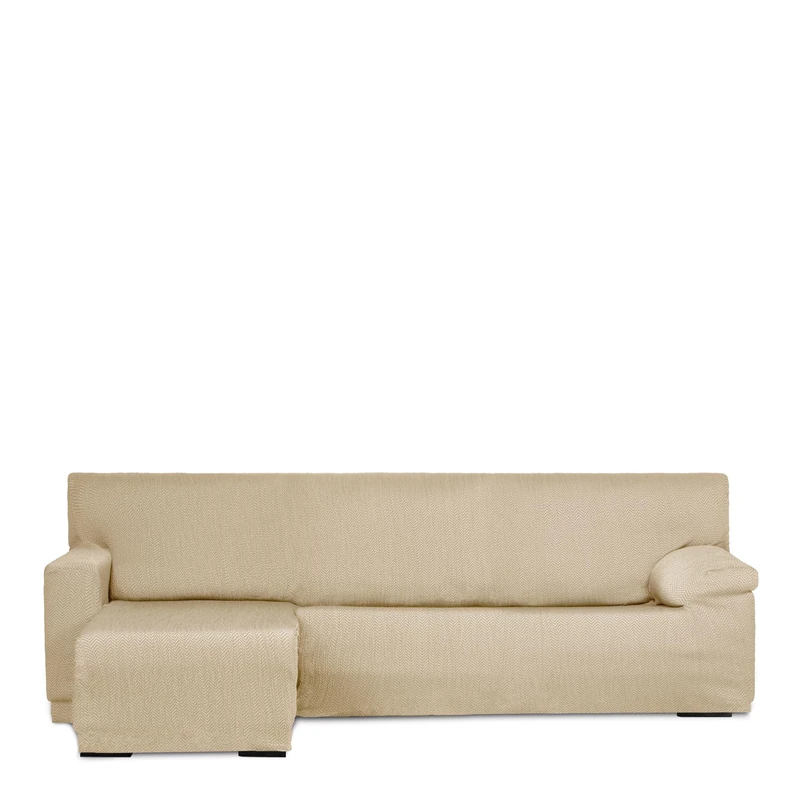 Eysa Light Sofa Cover for Chaise Longue Mini with Short Arm Left Side Front View Beige