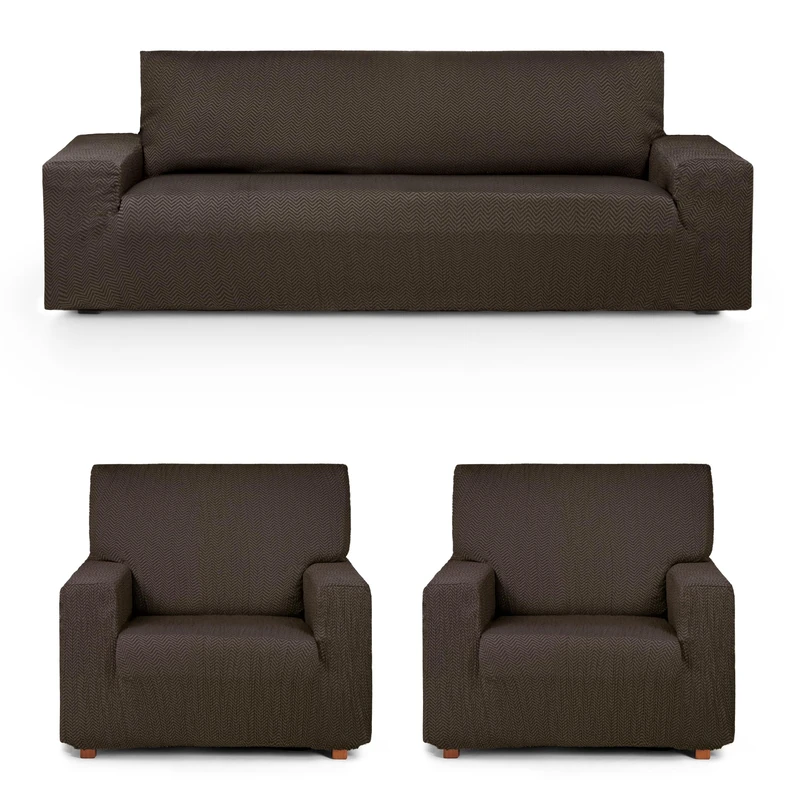 Eysa Luz Stretch Sofa Cover Pack Trio 3 + 1 + 1 Seater Brown