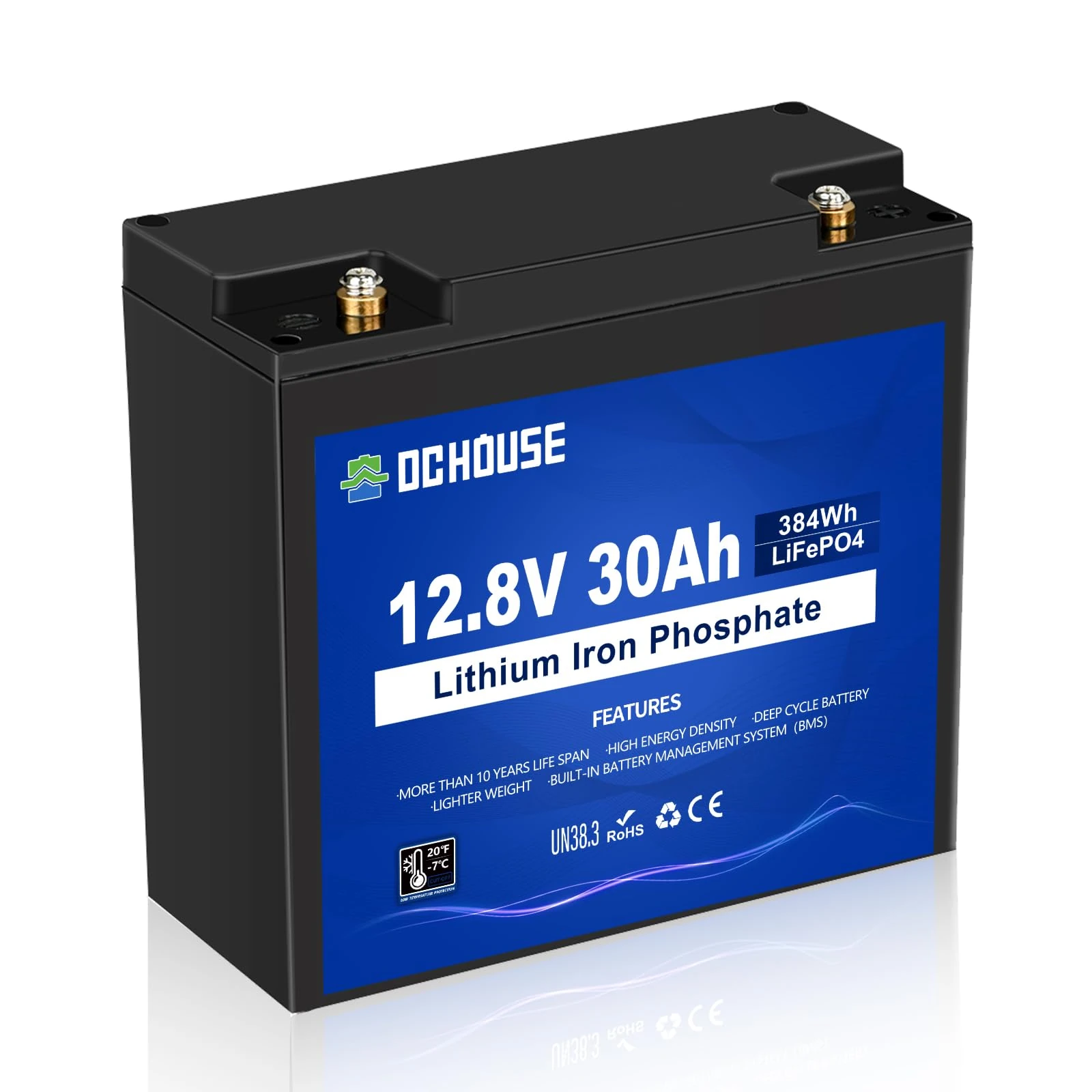 DCHOUSE 12V 30Ah Mini LiFePO4 Lithium Battery, BCI Group U1 with 30A BMS, Low Temp Cut-Off, 4000+Deep Cycles Perfect for Fish Finder, Trolling Motor, Kids Scooters, Power Wheel Chair,Boat, RV, etc